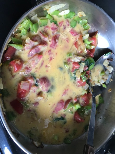 eggs added to pan