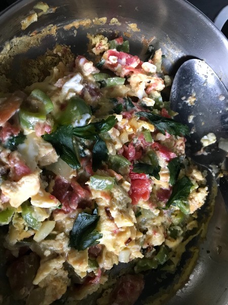 cooked eggs in pan