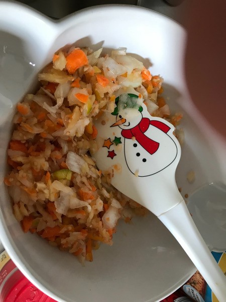 mixing filling in bowl