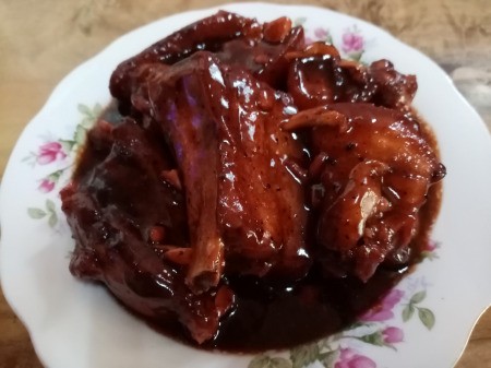 Pork Belly and Ribs in Barbecue Sauce on plate