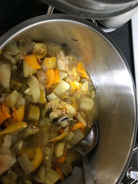 cooked veggies in pan