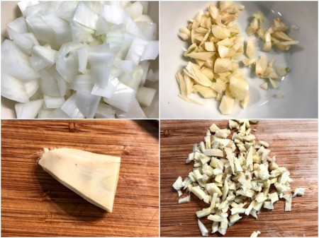 chopped garlic, onions & ginger