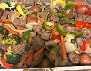 Baked Sausages and veggies