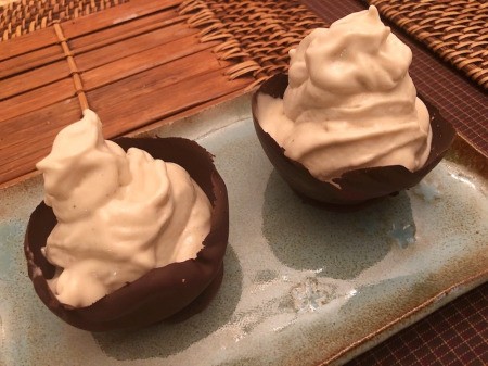 adding Nice Cream to Chocolate Bowls
