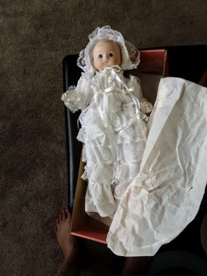 Value of a Brinn Baby Doll - doll in a long christening style dress and bonnet