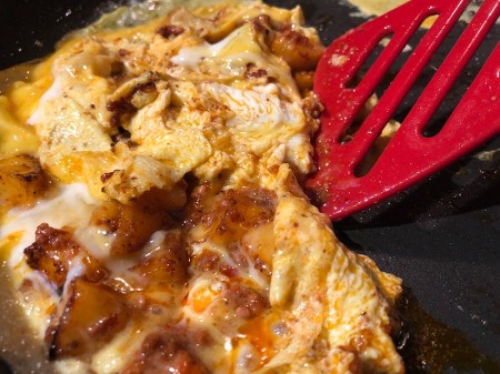 cooked egg with Chorizo and Apple Scramble