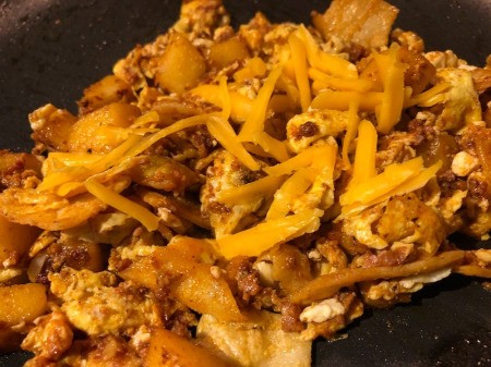 Cheese on Chorizo and Apple Scramble