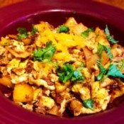 Cheesy Chorizo and Apple Scramble in bowl