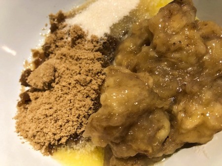 bowl with sugars, egg & butter