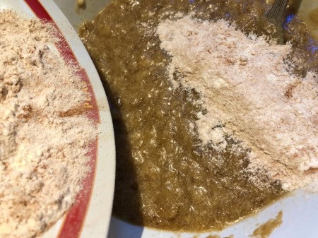 adding dry to wet ingredients