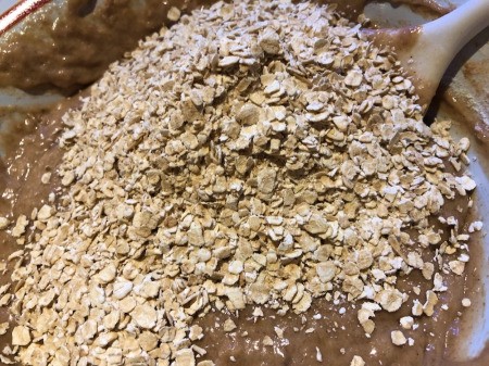 adding oatmeal to batter