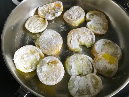 Tomato slices in pan