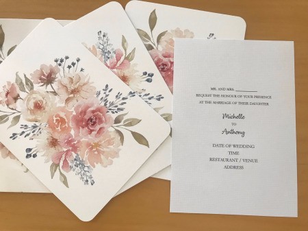 DIY Last Minute Wedding Invitation Cards - invitation card insert next to floral blank cards