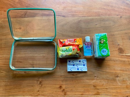 The supplies and an empty clear container to store the supplies in.