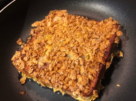 flipped Crusted french toast in pan