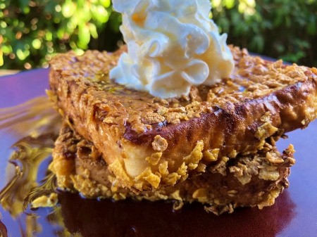 Cornflake Crusted Cinnamon French Toast on plate