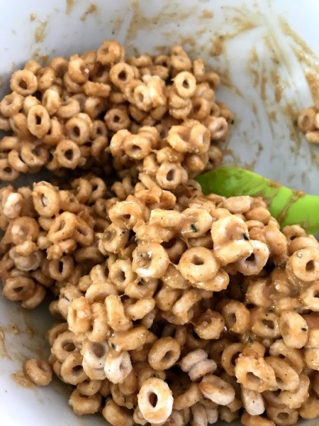 mixing Peanut Butter Cereal Snacks