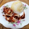 Chicken Egg Roll on plate with rice