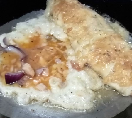 2 Chicken in Egg Rolled in pan