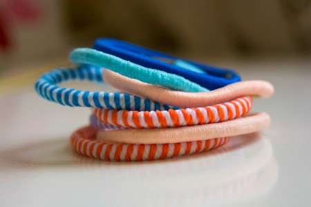 A stack of colorful hair ties.