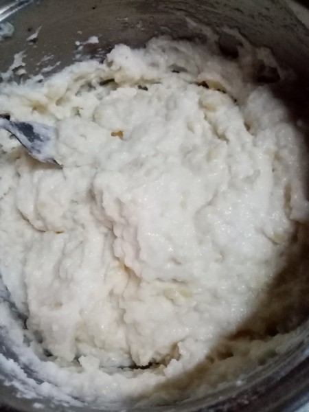 mixing potato  batter