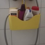 A shower buddy to store shampoo and bath supplies.