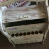 Identifying a Desk or Sewing Caddy - antique finished roll top small caddy with storage and 8 holes on the bottom front