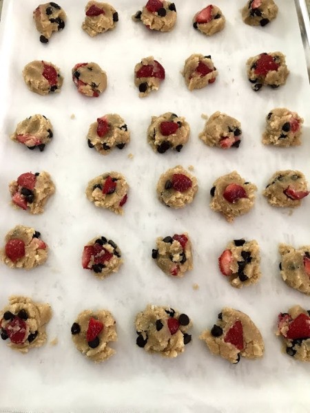 Bite Sized Strawberry Chocolate Chip Cookies
