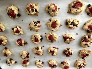 Bite Sized Strawberry Chocolate Chip Cookies