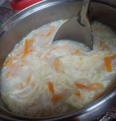 Cheesy Egg Drop Soup in pan