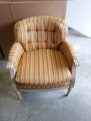 Value of a Pair of Fairfield Chairs - vintage orange, tan, and cream striped upholstered chair