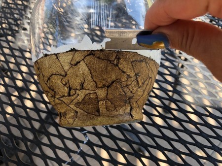 Masking Tape and Shoe Polish Vase - peal off any unpolished bits of tape above the line