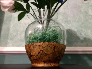 Masking Tape and Shoe Polish Vase - faux shreds and flowers in the vase