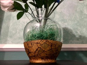 Masking Tape and Shoe Polish Vase  - faux shreds and flowers in the vase