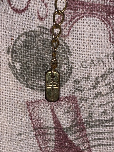 The chain clasp of costume jewelry.