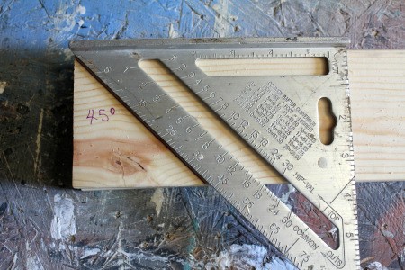 Wooden Barn Star Quilt Pattern - cut 4 pieces 11" long and mark one end for a 45 degree cut