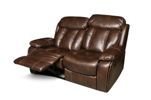 Brown leather reclining sofa.