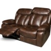 Brown leather reclining sofa.