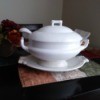 Age of a Homer Laughlin Soup Tureen - white tureen on platter