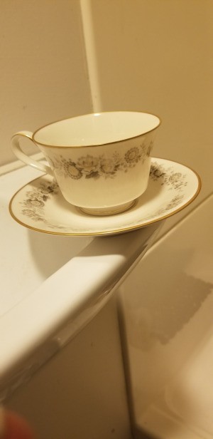 Finding the Value of Crown Victoria Tea Cup - cup and saucer  with a floral pattern and gold rims