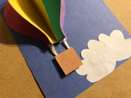 3D Hot Air Balloon Card - glue the basket to the twine