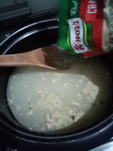 adding soup mix to pan