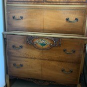 Value of Antique Ardsleigh Bedroom Furniture - tall chest of drawers with a floral decal on one of the lower drawers