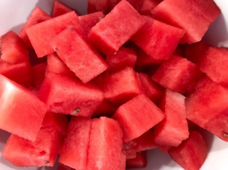 cut cubes of watermelon