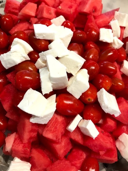 cheese added to Watermelon Salad