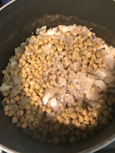 cooked Lentils in pan