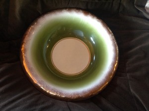 Value of a Homer Laughlin Bowl - deep bowl or basin with gold trim and green and gold around the center bottom with the green going up the sides