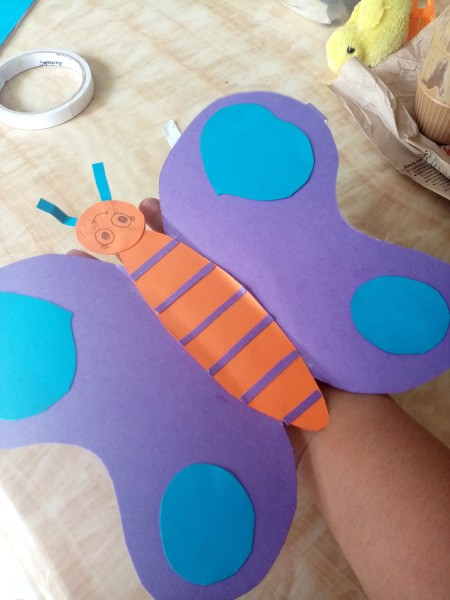 Making a Paper Butterfly Puppet  - moving hand up and down will cause the wings to move