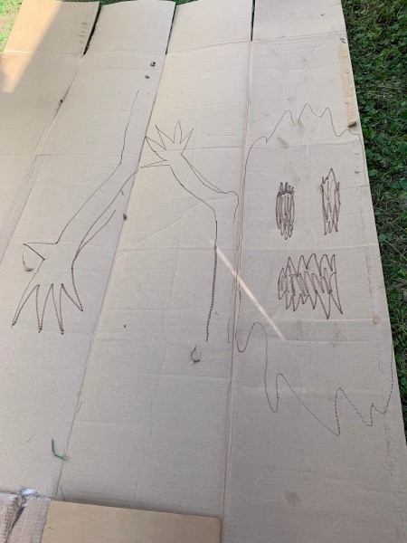 Haunted Tree Decoration - sketch of monster on a piece of cardboard