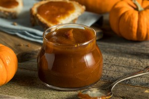 A small jar of homemade pumpkin butter.